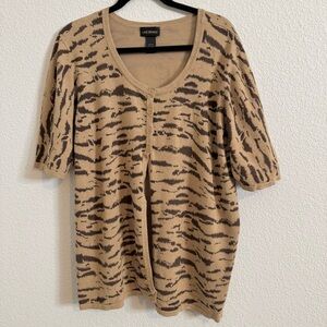 Lane Bryant Women's 26/28 Brown/Tan Animal Print  4 Button Fine Gauge Cardigan